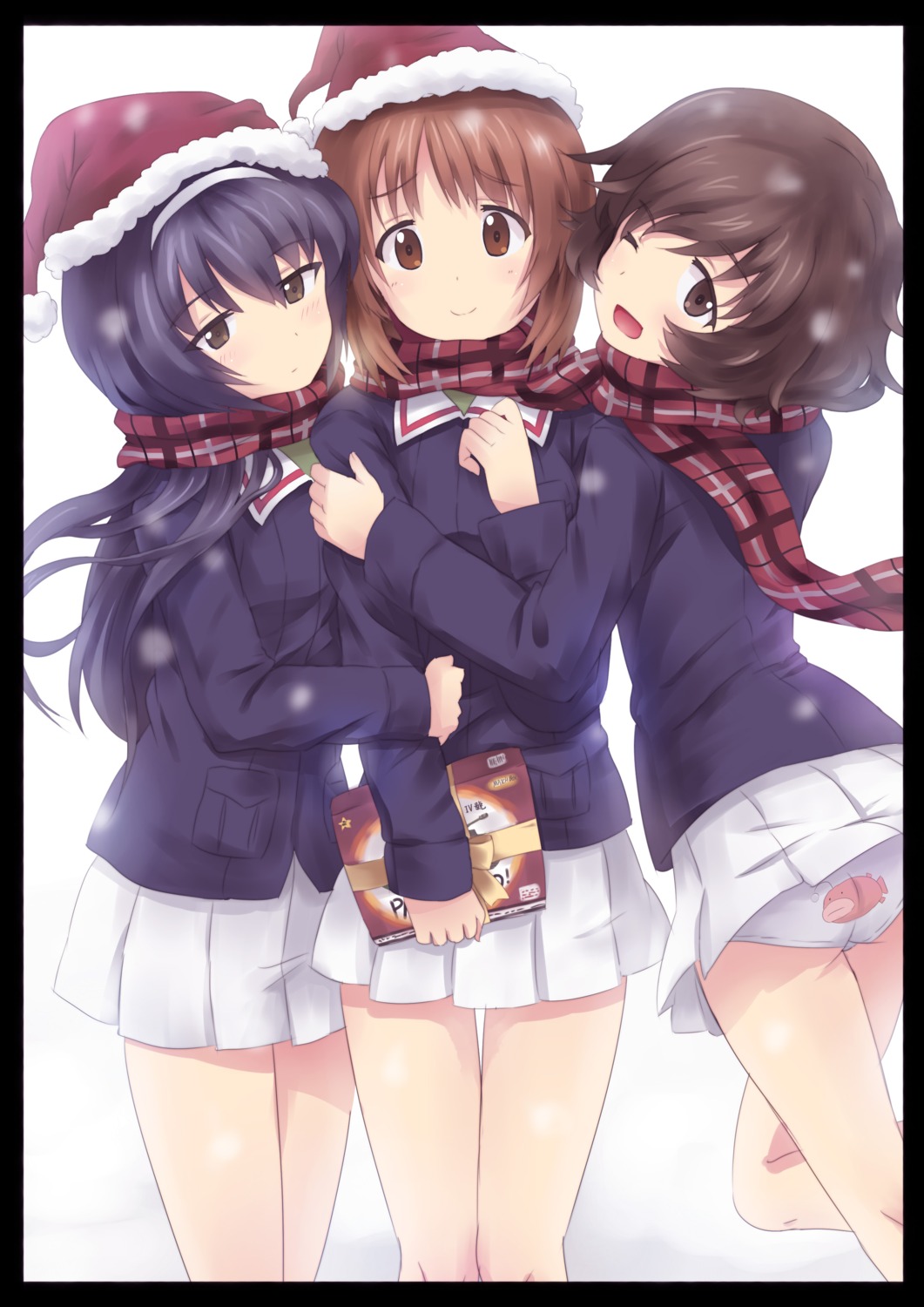 akiyama_yukari, christmas, girls_und_panzer, nishizumi_miho, oto_taku, pantsu, reizei_mako, uniform
