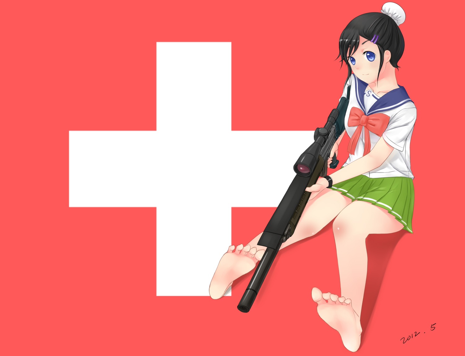 busanbaisoku, feet, gun, seifuku, shigu_(sg550), upotte!!