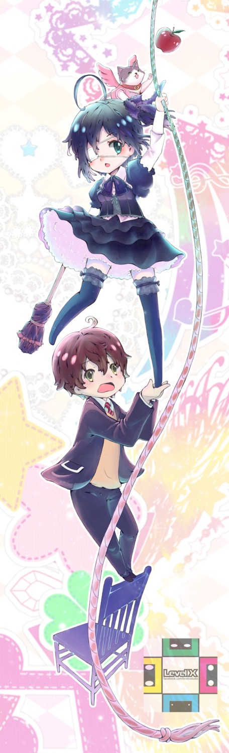 chuunibyou_demo_koi_ga_shitai!, dress, eyepatch, neko, seifuku, sita, takanashi_rikka, thighhighs, togashi_yuuta, wings