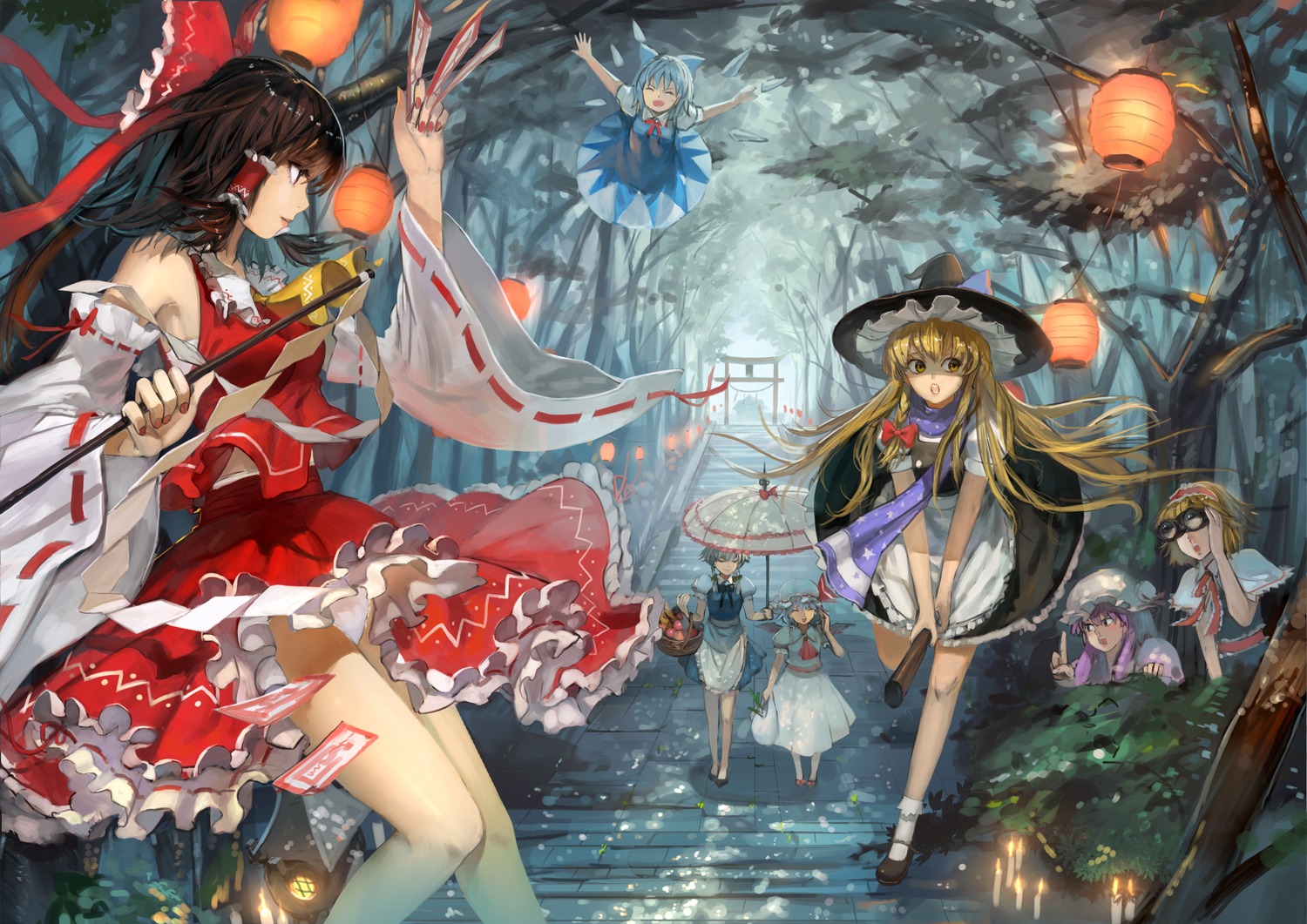 alice_margatroid, cirno, hakurei_reimu, izayoi_sakuya, kirisame_marisa, nanairono_kaigashi, patchouli_knowledge, remilia_scarlet