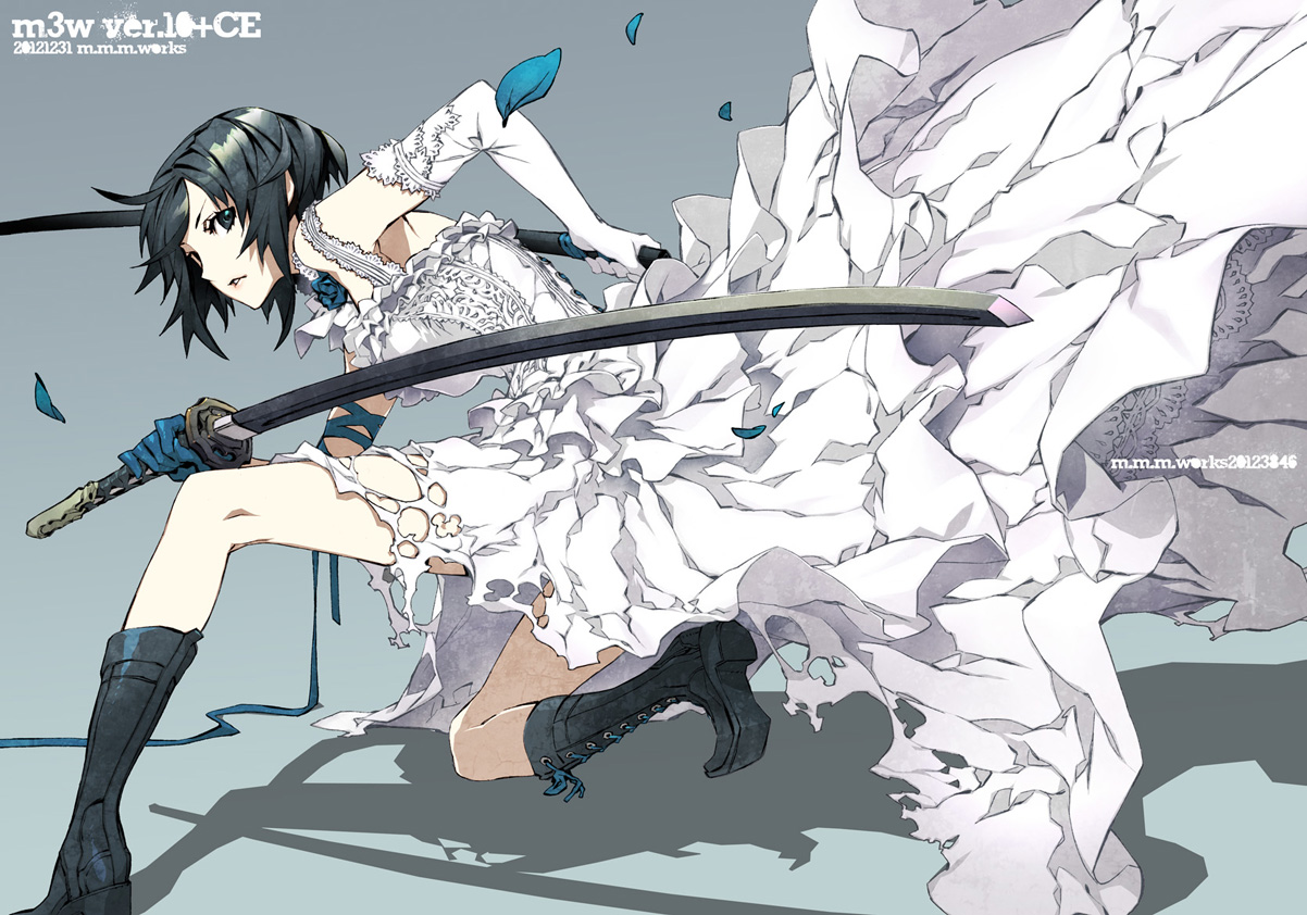 dogs, dress, fuyumine_naoto, miwa_shirow, sword, wedding_dress