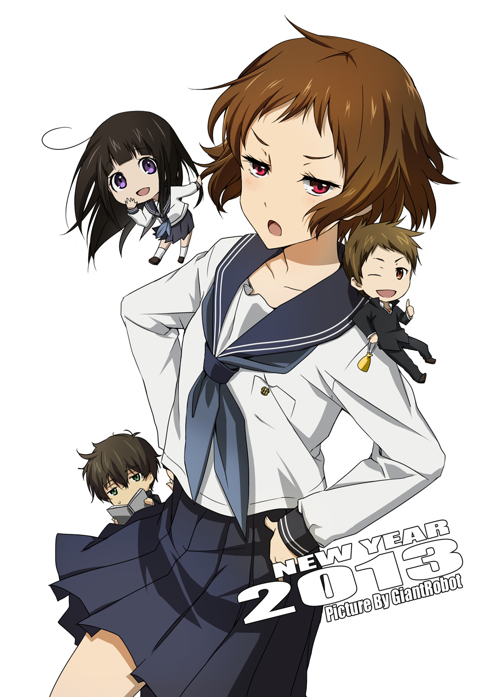 chibi, chitanda_eru, d_midiror, fukube_satoshi, hyouka, ibara_mayaka, oreki_houtarou, seifuku