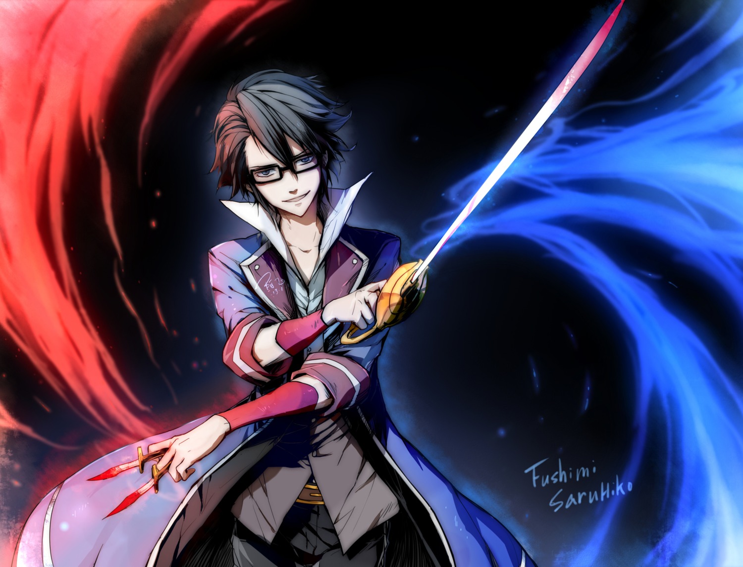 fushimi_saruhiko, k, linjie, male, megane, sword