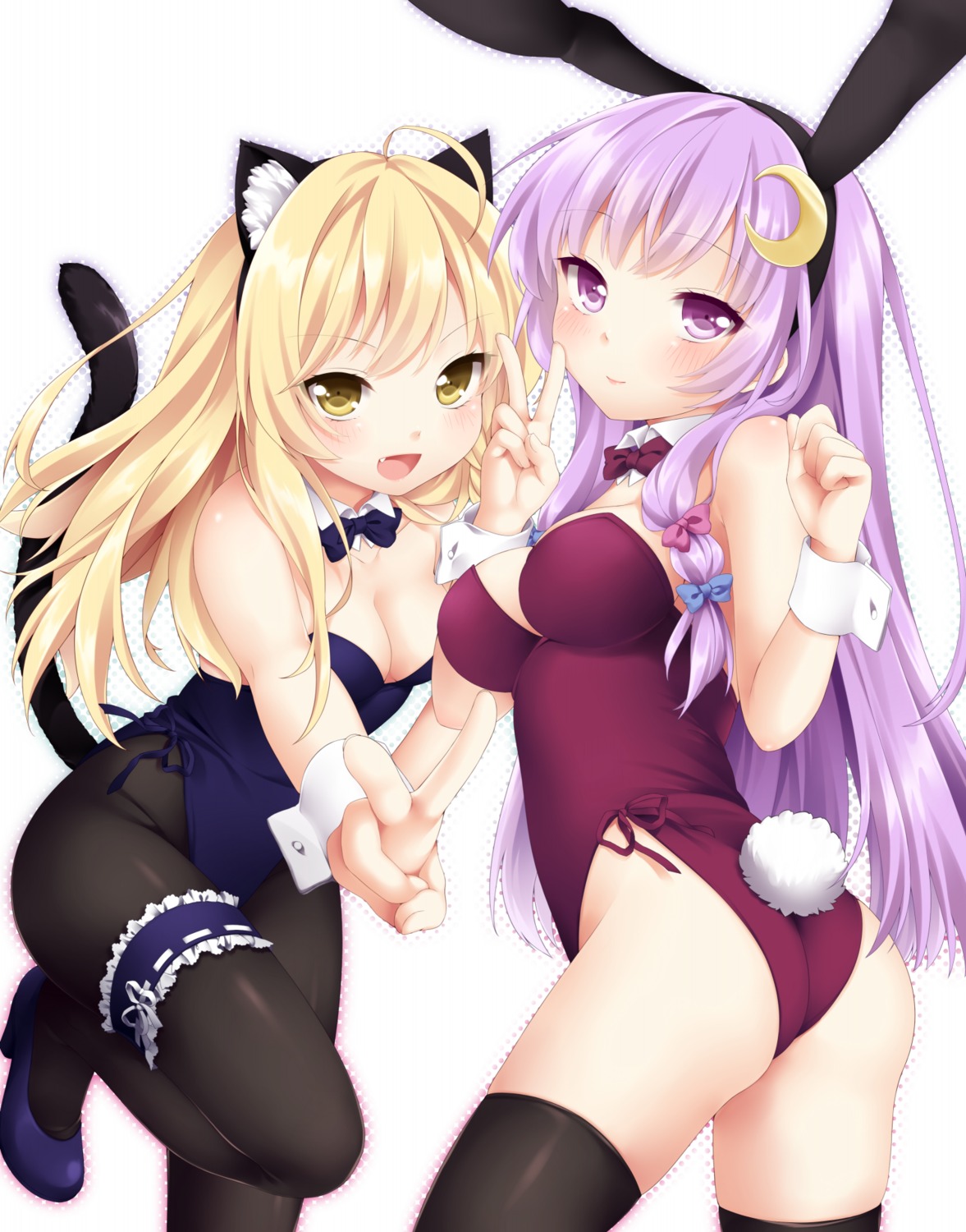 animal_ears, bunny_ears, bunny_girl, cleavage, etou, garter, kirisame_marisa, pantyhose, patchouli_knowledge, tail, thighhighs, touhou