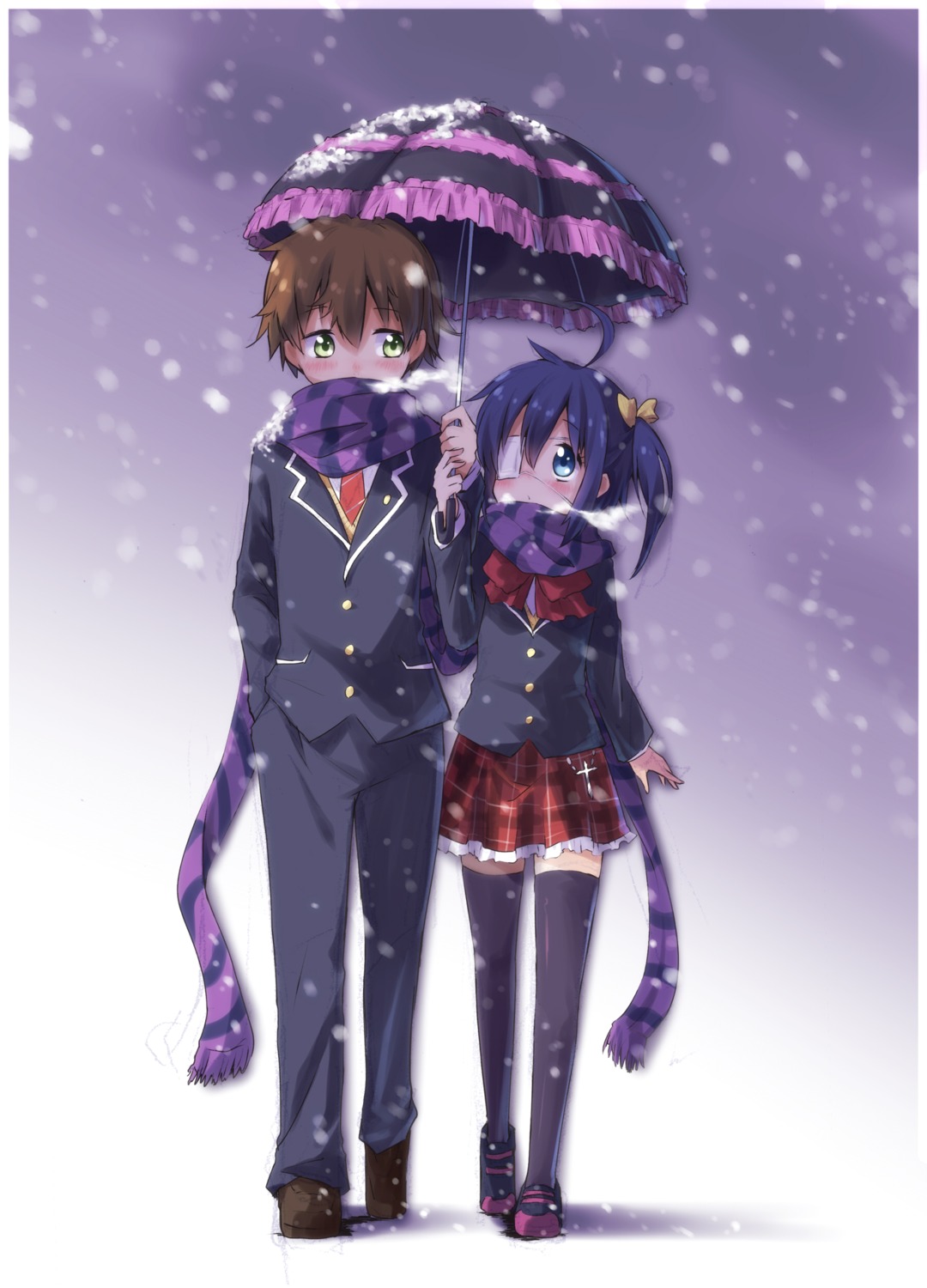 ayakashi_(artist), chuunibyou_demo_koi_ga_shitai!, eyepatch, seifuku, takanashi_rikka, thighhighs, togashi_yuuta