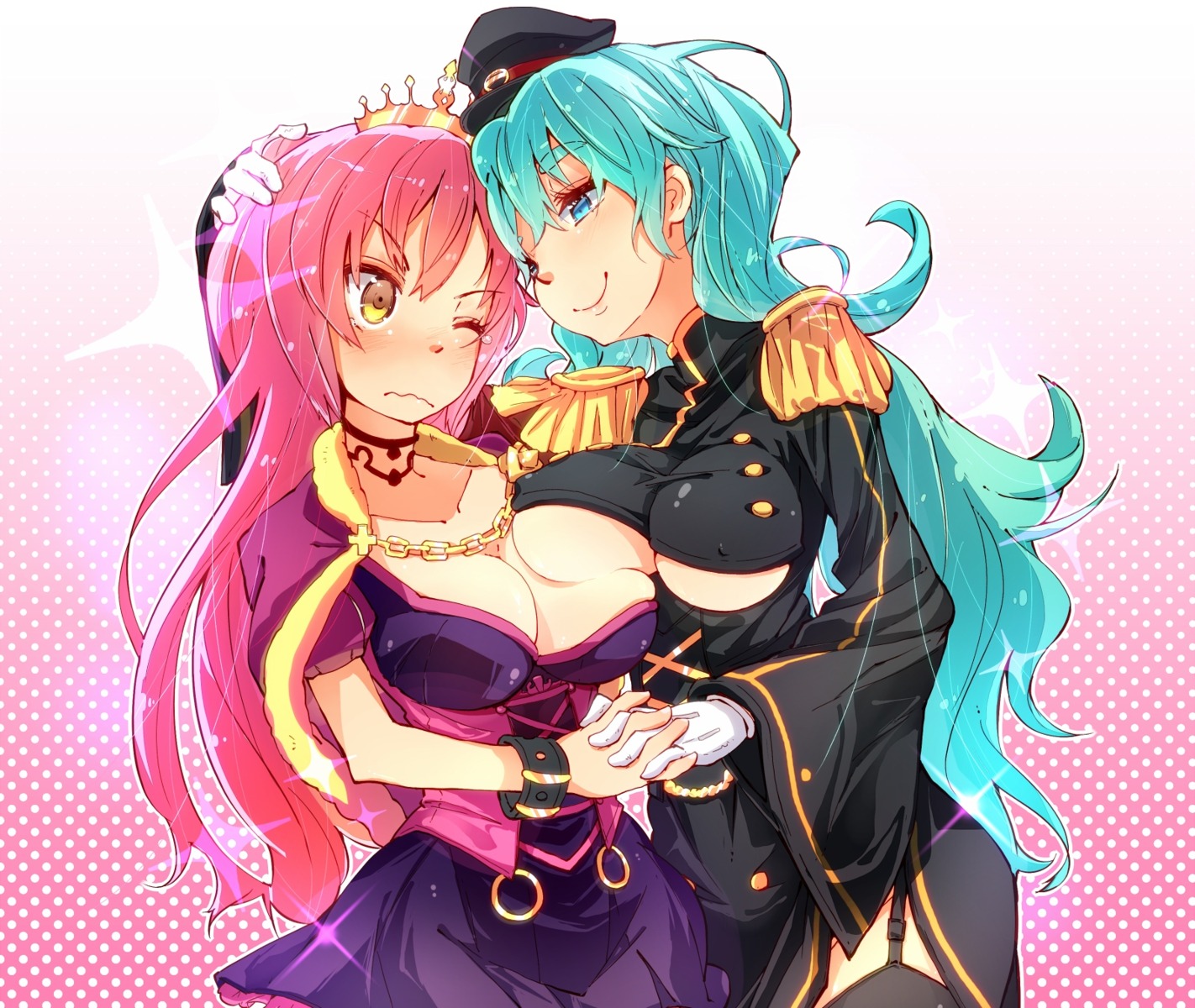 cleavage, hato_haru, imagawa_yoshimoto, imagawa_yoshimoto_(sengoku_collection), oda_nobunaga_(sengoku_collection), sengoku_collection, stockings, thighhighs
