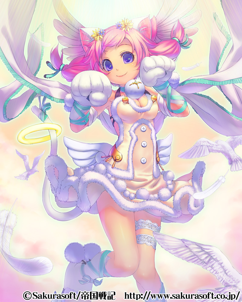 animal_ears, dress, garter, nekomimi, piro_(artist), tail, wings