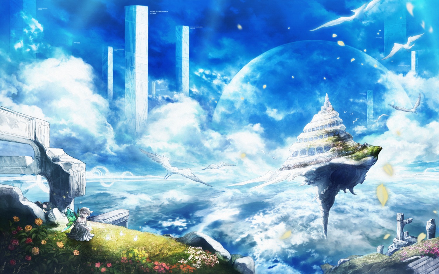 chitose_rin, dress, landscape, wallpaper, wings