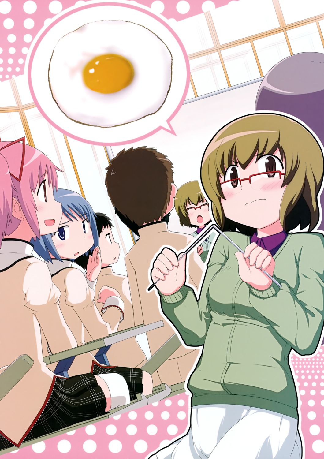 kaname_madoka, mahou_shoujo_madoka_magica, masugitsune, miki_sayaka, saotome_kazuko, seifuku, thighhighs