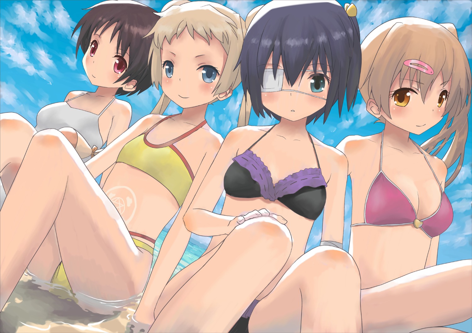 bikini, chuunibyou_demo_koi_ga_shitai!, dekomori_sanae, eyepatch, mocha_(snowflake), nibutani_shinka, swimsuits, takanashi_rikka