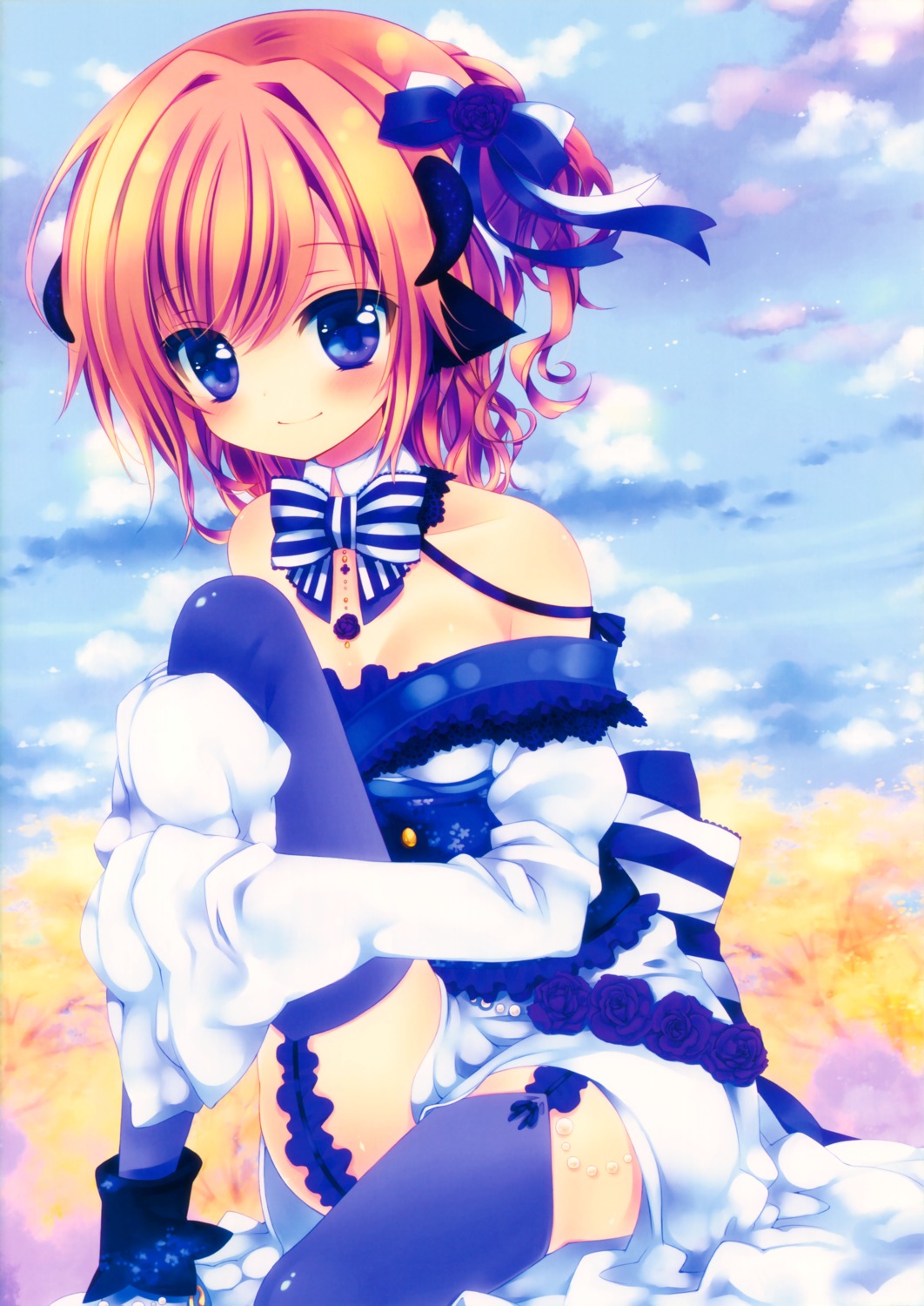 cleavage, horns, konno_kengo, stockings, thighhighs, uni-guru