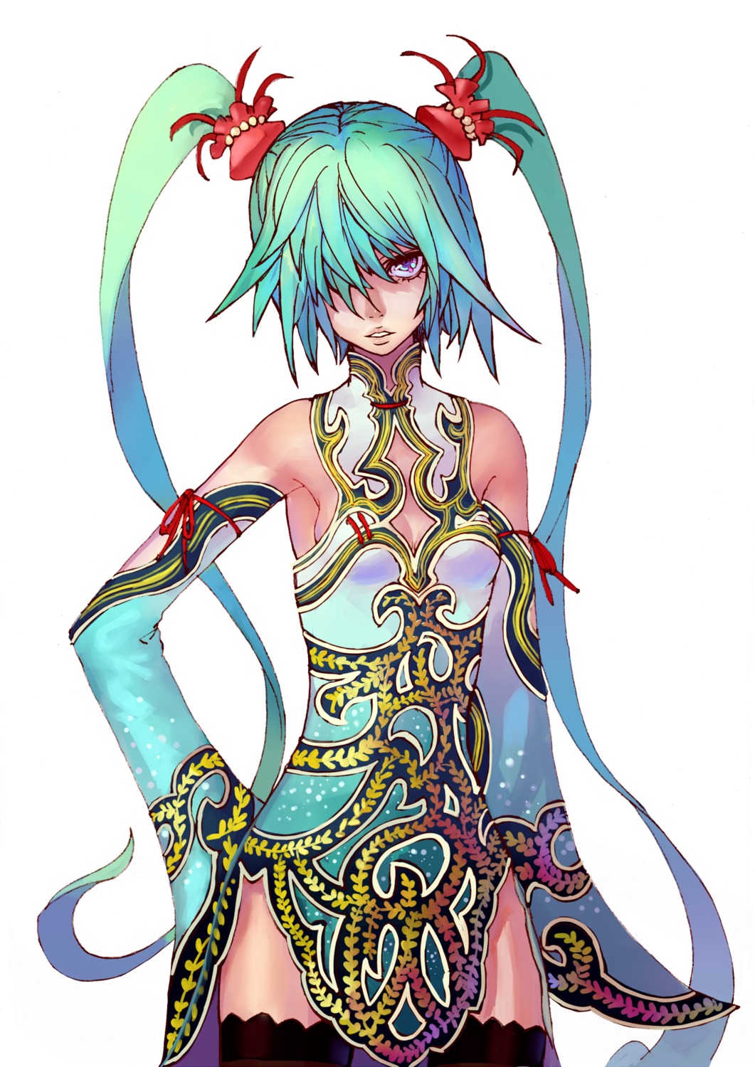 chinadress, hatsune_miku, kansousamehada, thighhighs, vocaloid