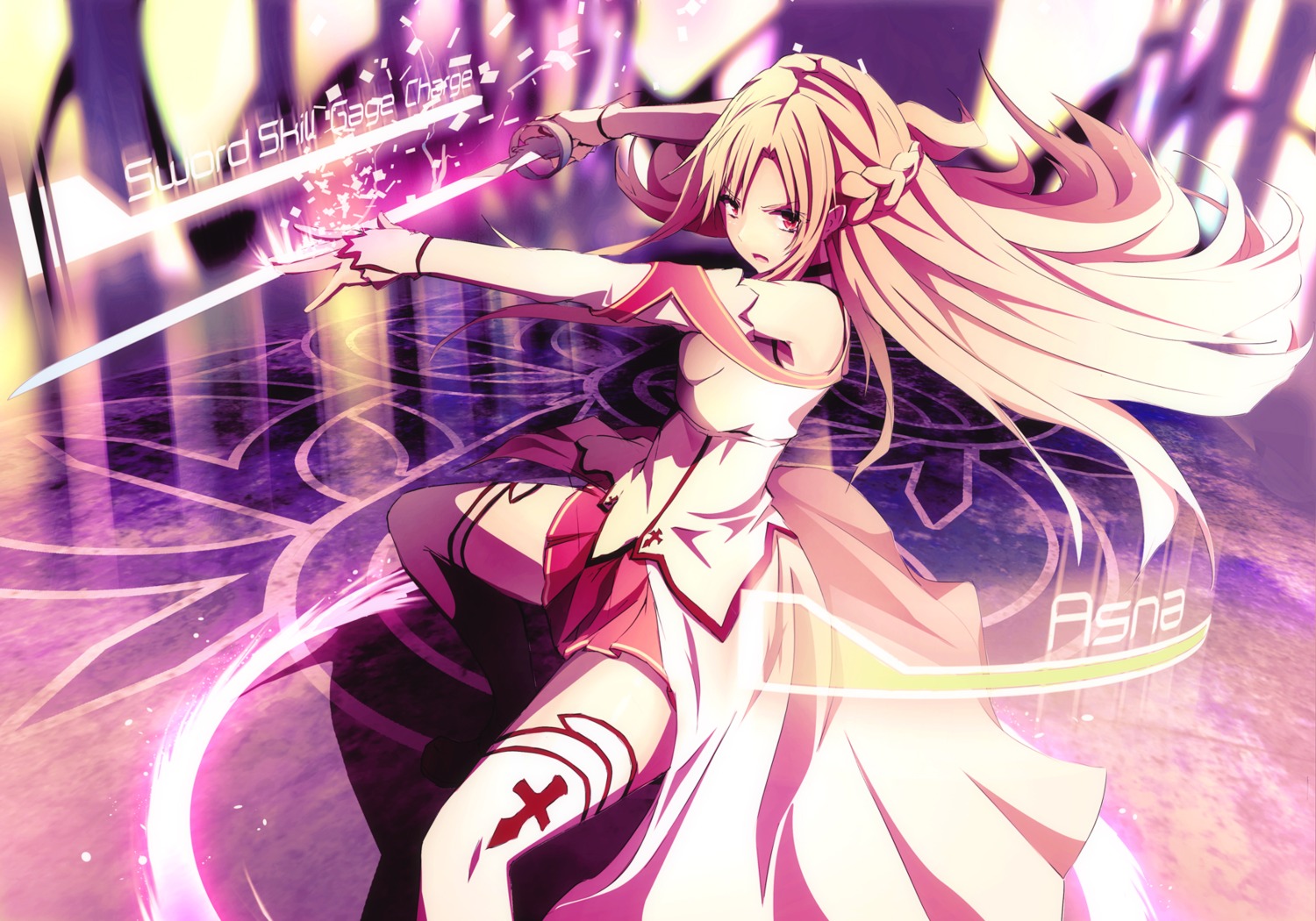 asuna_(sword_art_online), meron_to_maria, sword, sword_art_online, thighhighs