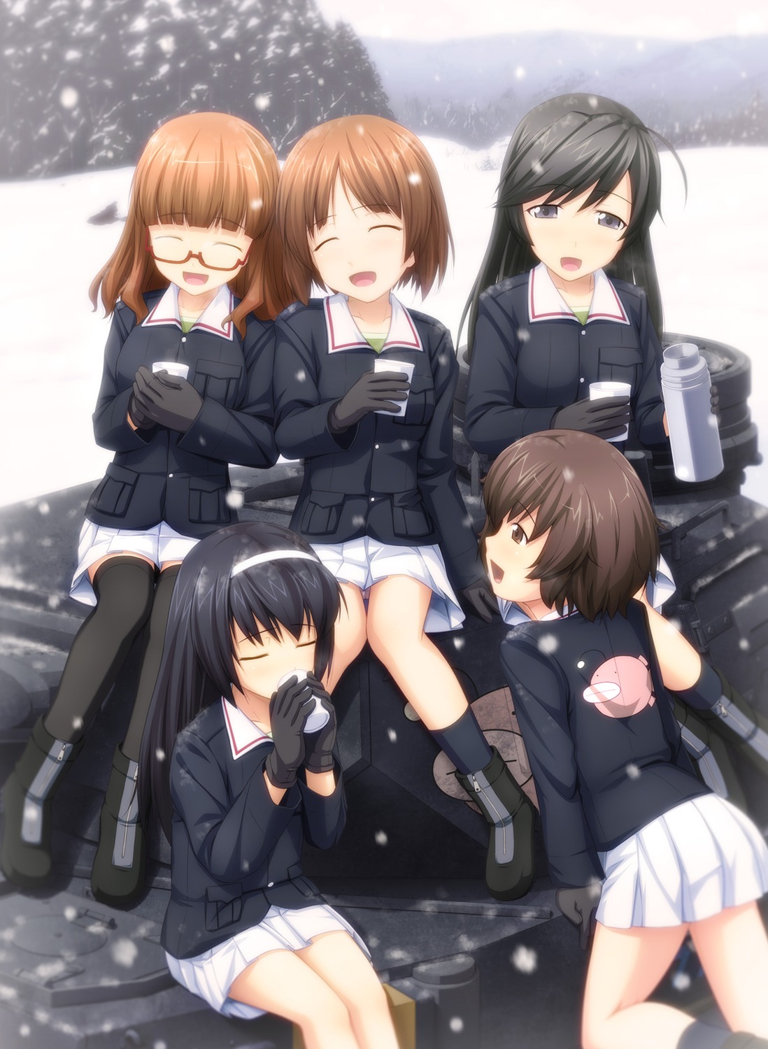 akiyama_yukari, girls_und_panzer, isuzu_hana, megane, nishizumi_miho, ogata, reizei_mako, takebe_saori, thighhighs, uniform