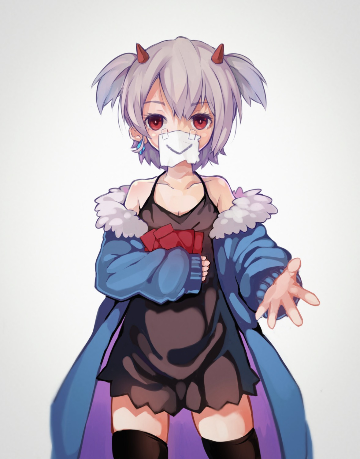 black_flame, horns, thighhighs