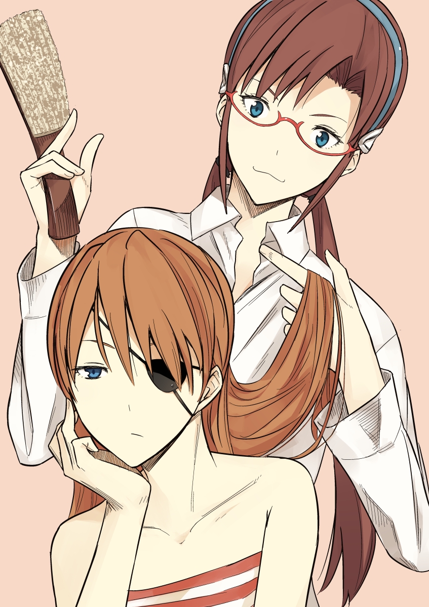 eyepatch, makinami_mari_illustrious, marakimi, megane, neon_genesis_evangelion, souryuu_asuka_langley