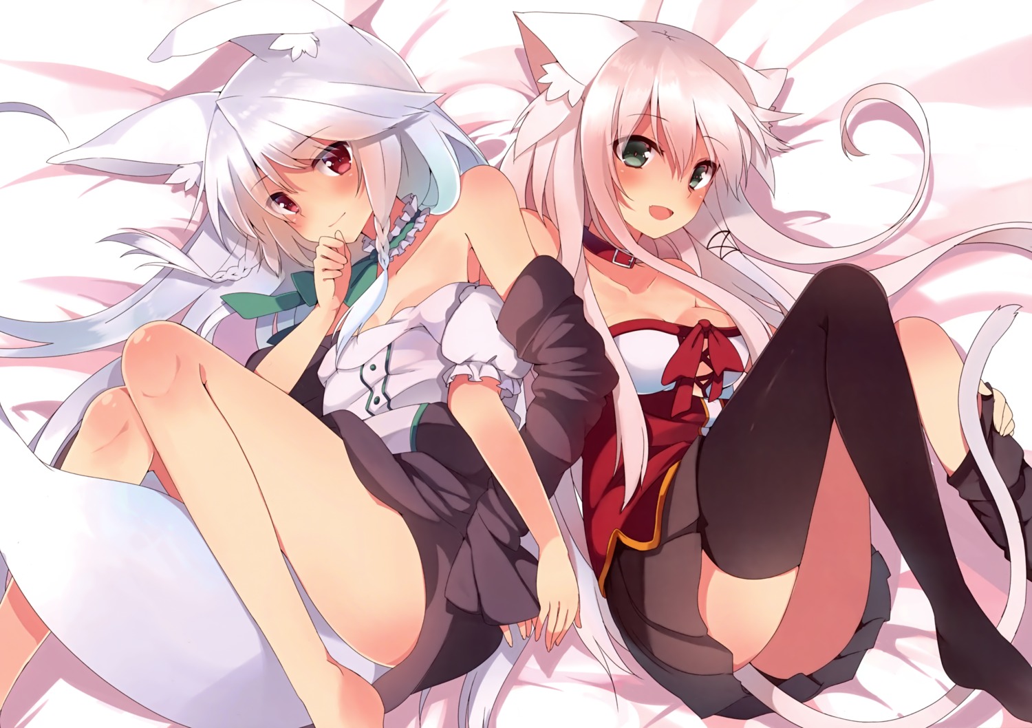 ancerise_sacred, animal_ears, cleavage, fixed, mishima_kurone, nekomimi, skirt_lift, tail