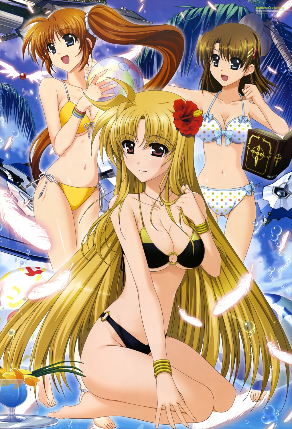 bikini, cleavage, fate_testarossa, higa_yukari, mahou_senki_lyrical_nanoha_force, mahou_shoujo_lyrical_nanoha, swimsuits, takamachi_nanoha, yagami_hayate