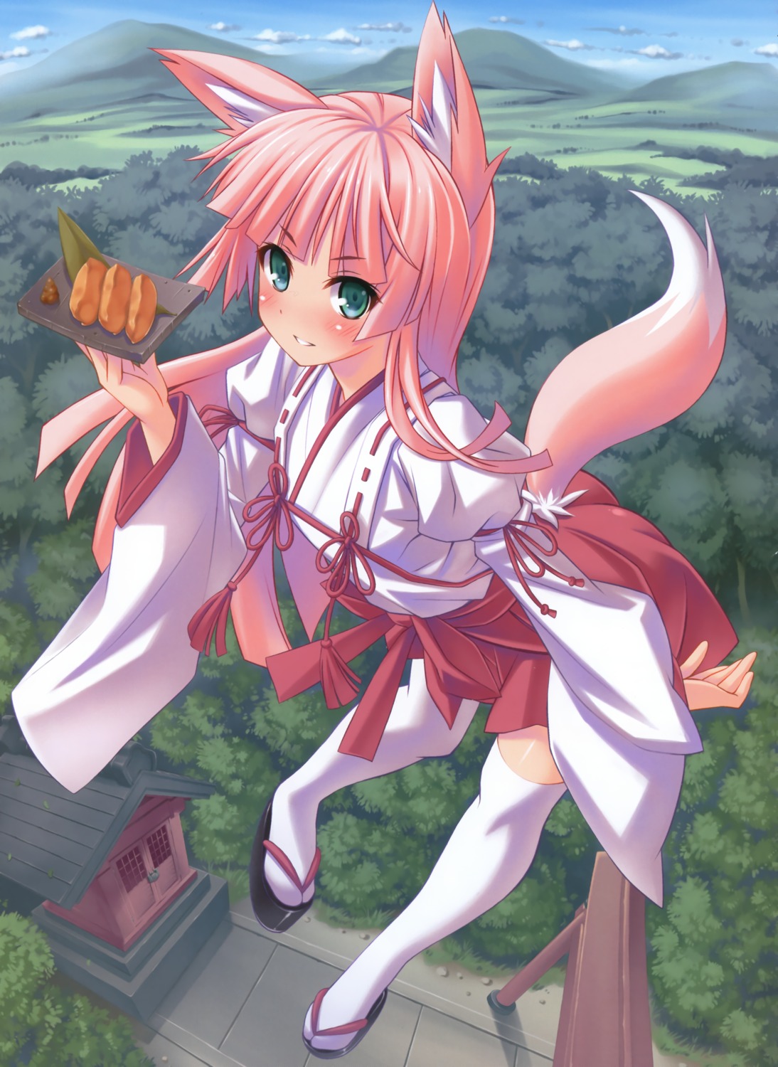 animal_ears, higuchi_isami, kitsune, miko, thighhighs