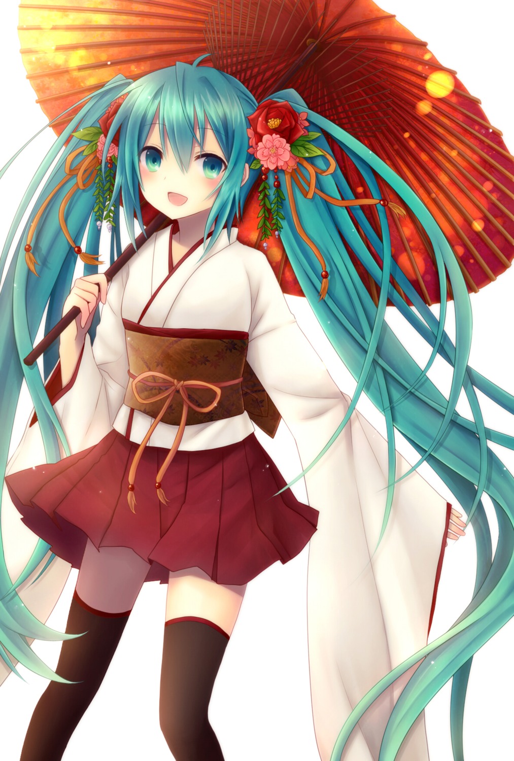 amano_sora, hatsune_miku, japanese_clothes, thighhighs, vocaloid