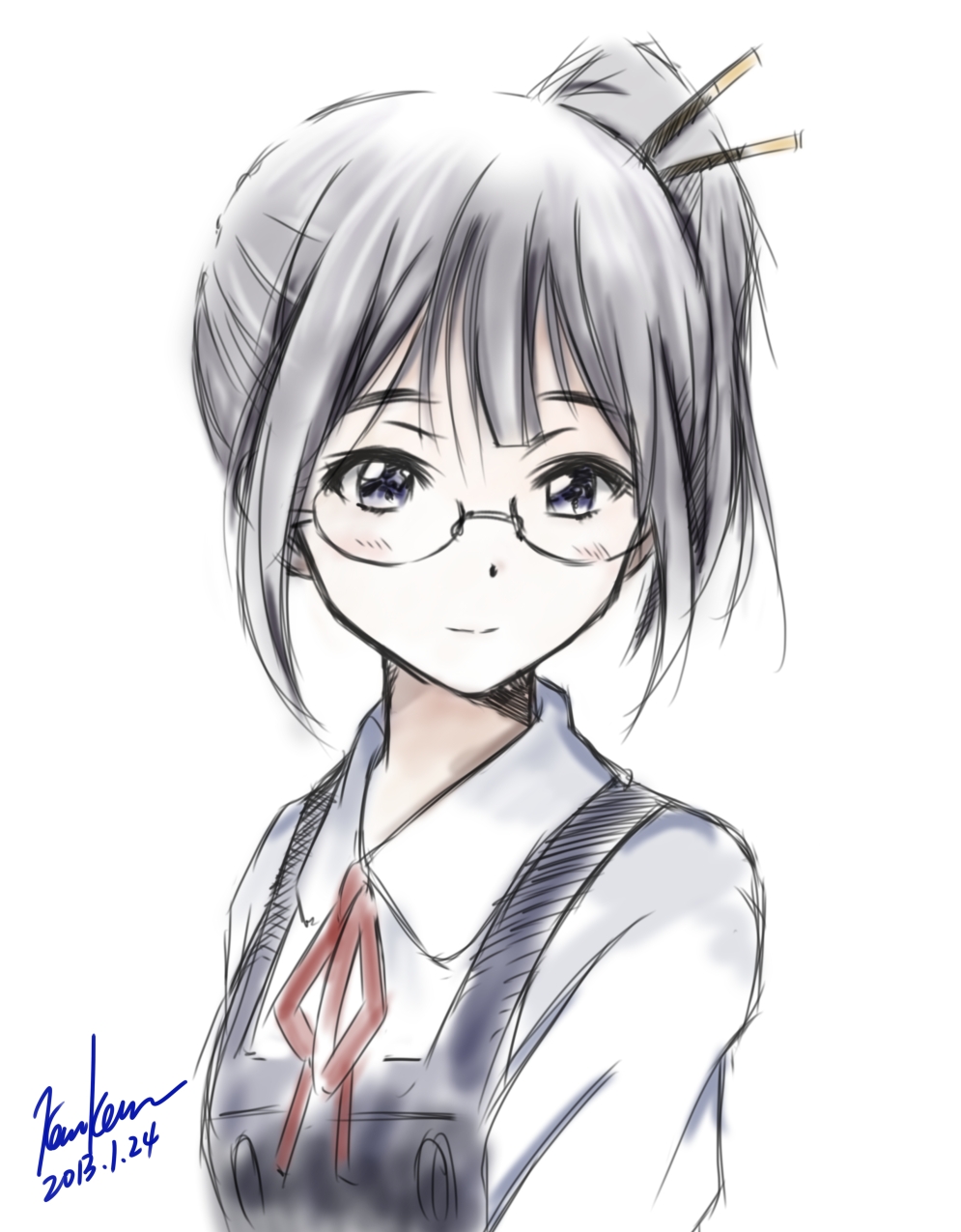 asagiri_shiori, kemukemu, megane, seifuku, sketch, tamako_market