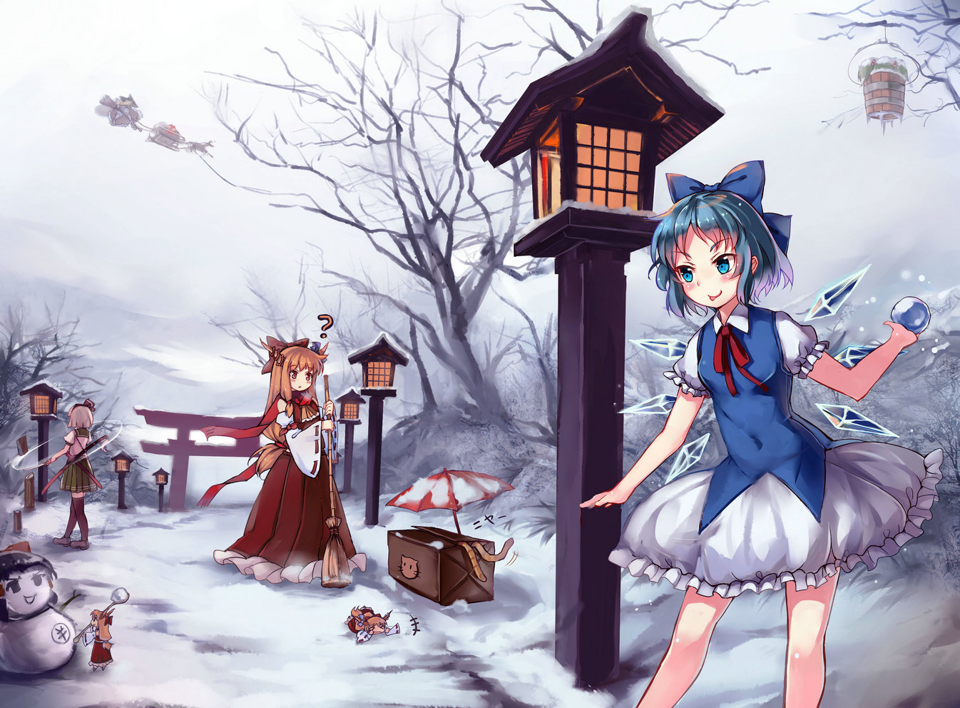 cirno, gogetu, ibuki_suika, kirisame_marisa, kisume, konpaku_youmu, thighhighs, touhou