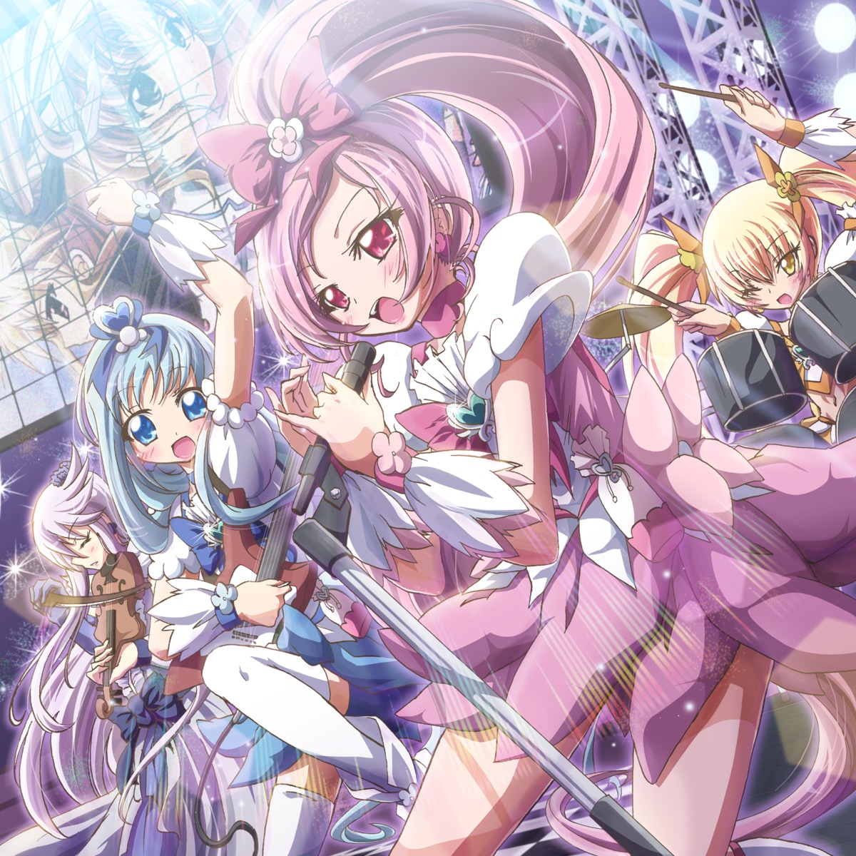 crossover, dress, fate_testarossa, guitar, hanasaki_tsubomi, heartcatch_precure!, inoshishi, kurumi_erika