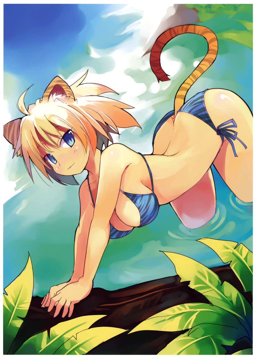 animal_ears, bikini, cleavage, nekomimi, shibano_kaito, swimsuits, tail