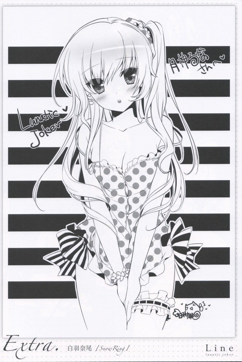 cleavage, dmyo, dress, garter, lunatic_joker, monochrome