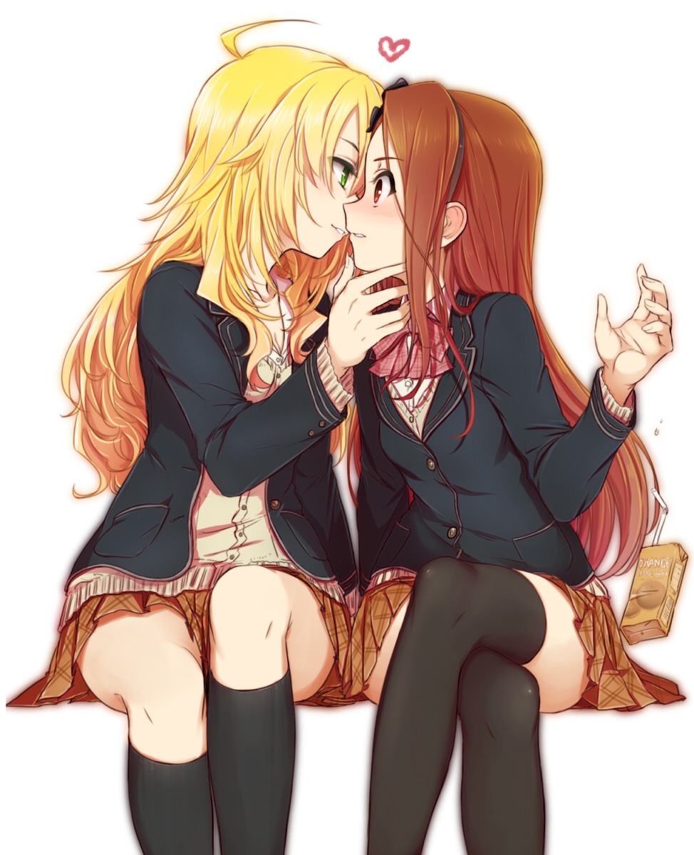 hoshii_miki, minase_iori, minazuki_randoseru, seifuku, the_idolm@ster, thighhighs, yuri