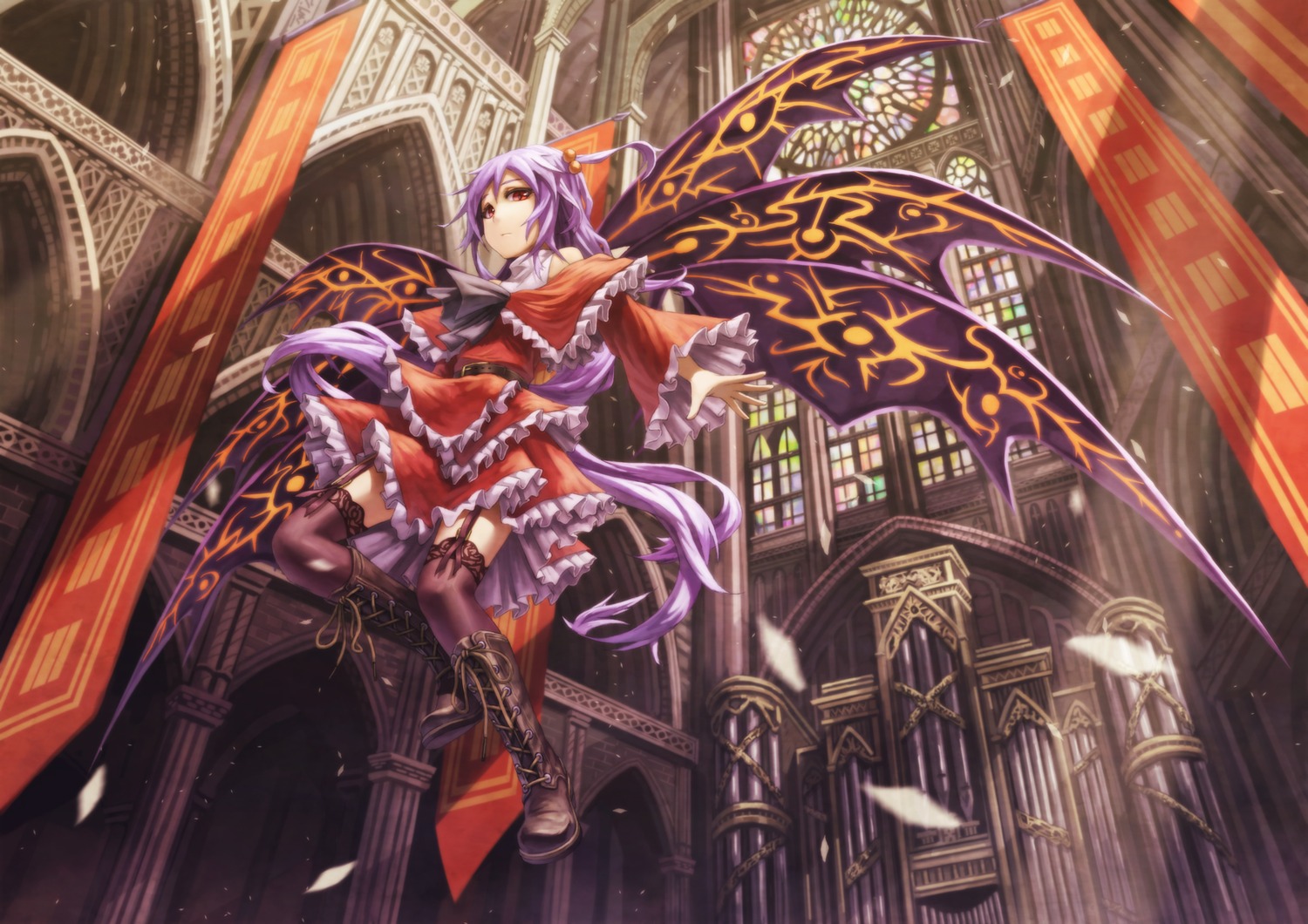 dress, kurione, shinki, stockings, thighhighs, touhou, wings