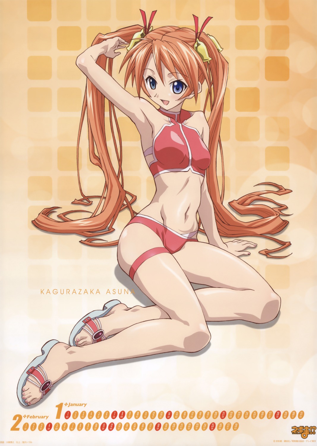 bikini, calendar, kagurazaka_asuna, mahou_sensei_negima, ookaji_hiroyuki, swimsuits