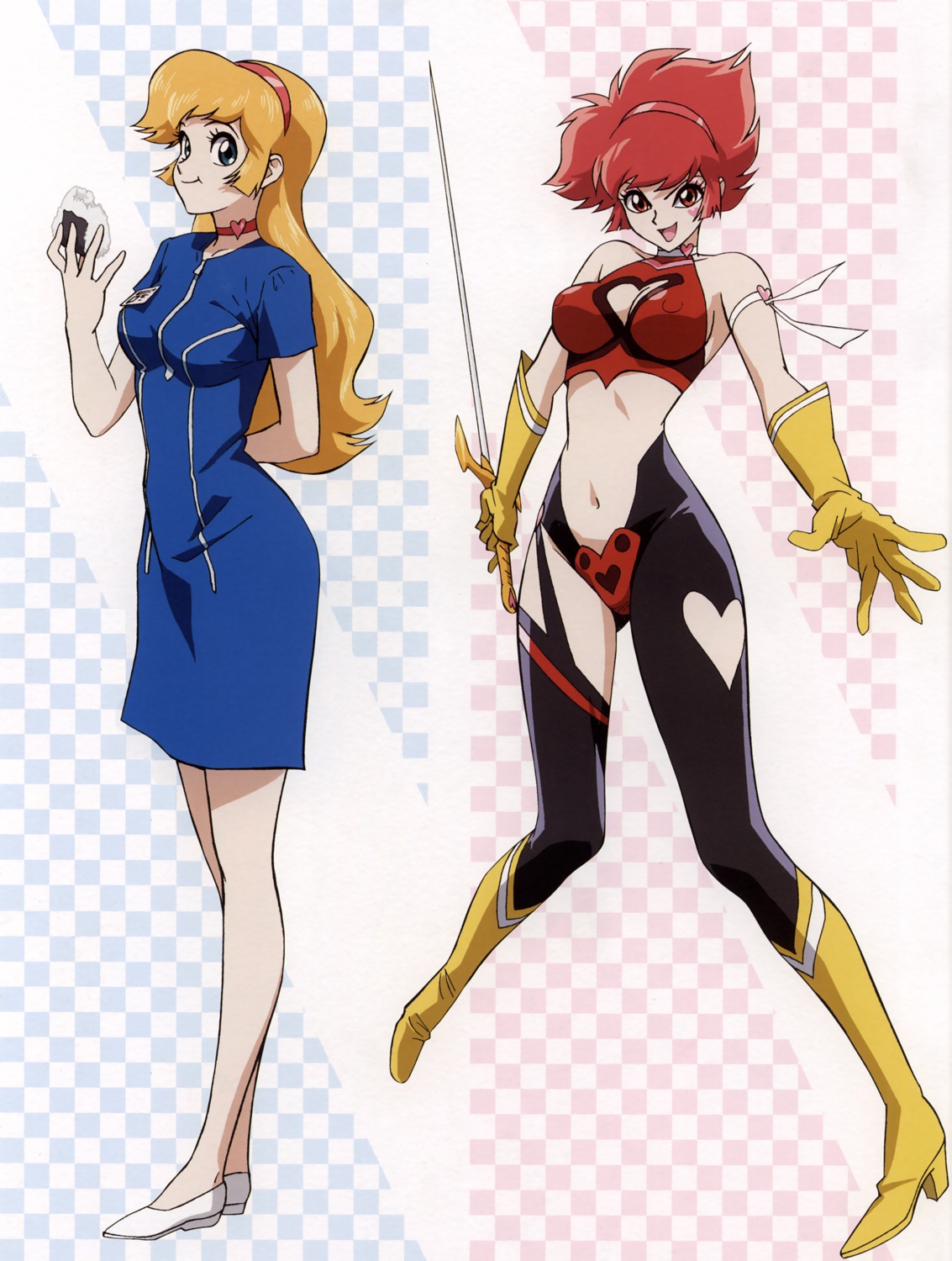 bodysuit, cleavage, cutie_honey, dress, hiramatsu_tadashi, kisaragi_honey, re:cutie_honey, sword