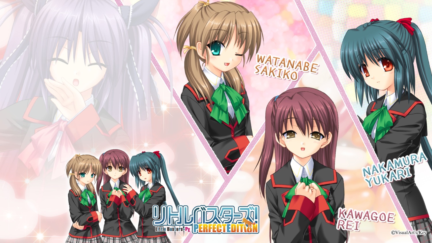 kawagoe_rei, key, little_busters!, na-ga, nakamura_yukari, seifuku, wallpaper, watanabe_sakiko