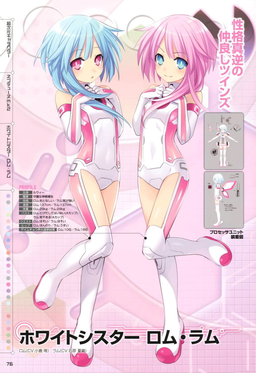 bodysuit, choujigen_game_neptune, choujigen_game_neptune_mk2, profile_page, tsunako, white_sister_ram, white_sister_rom