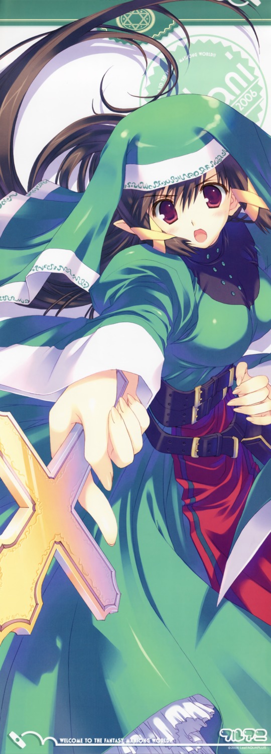 dress, elf, fullani, leaf, mitsumi_misato, nun, pointy_ears, sierramylene, stick_poster