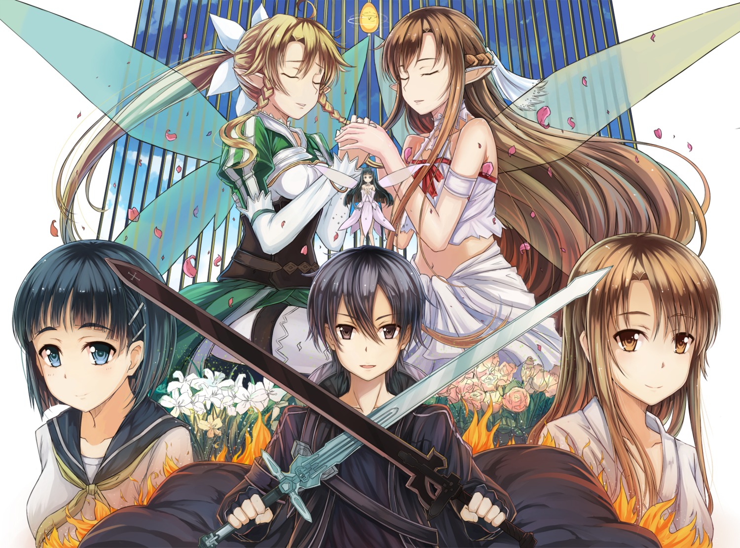 alfheim_online, asuna_(sword_art_online), asuna_(titania), fairy, jianren, kirigaya_suguha, kirito, leafa
