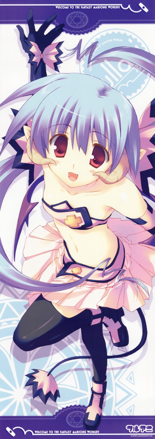 bikini_top, devil, fullani, horns, leaf, mitsumi_misato, ruby_lilim, stick_poster, swimsuits, tail, thighhighs, wings