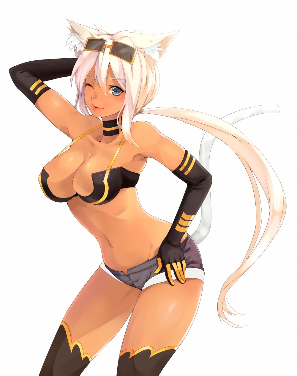 animal_ears, bikini_top, cleavage, kaiten_muten-maru, nekomimi, settyaro, shamu_meruruusa, swimsuits