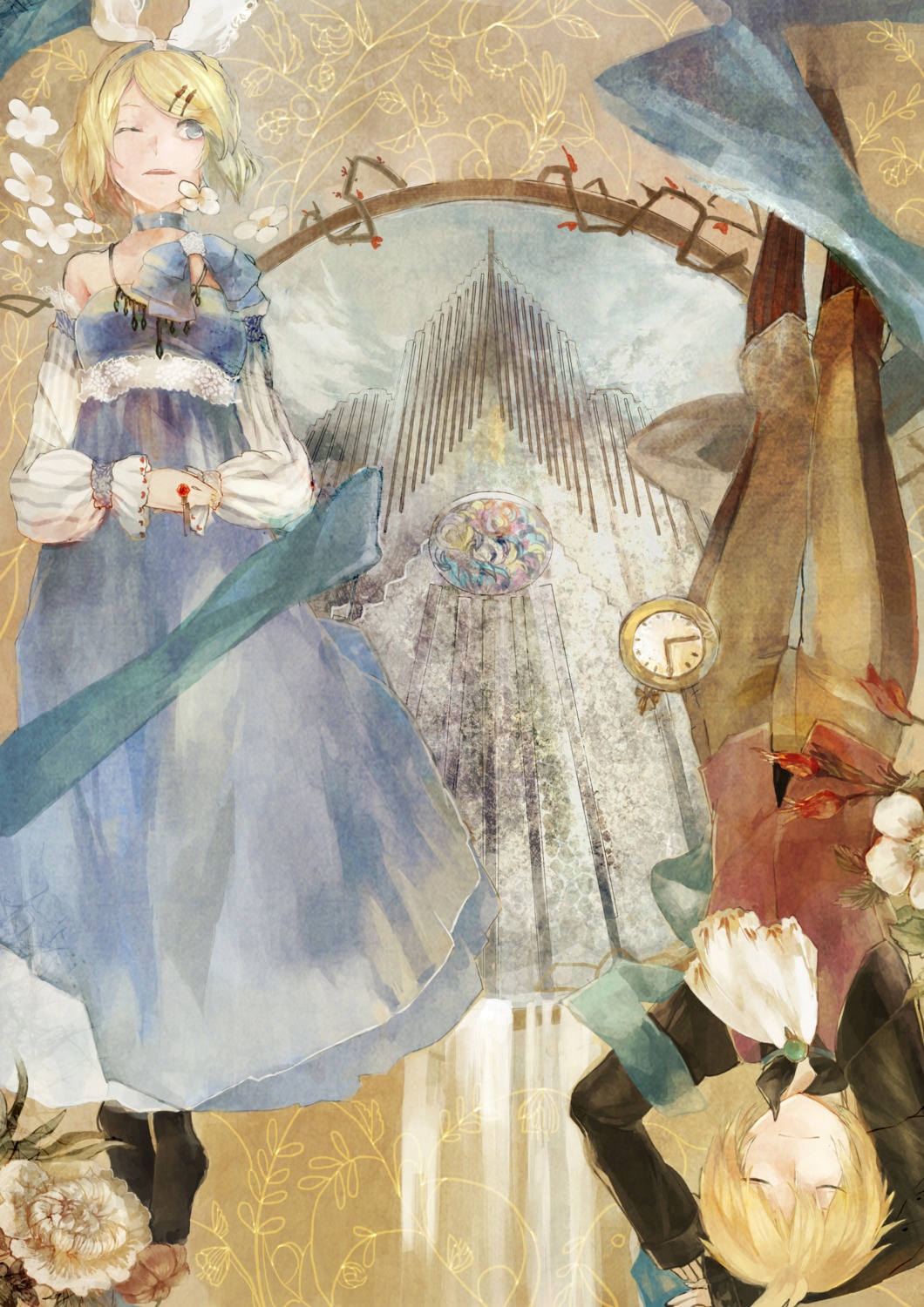 dress, kagamine_len, kagamine_rin, nibanmachi_wakai, vocaloid