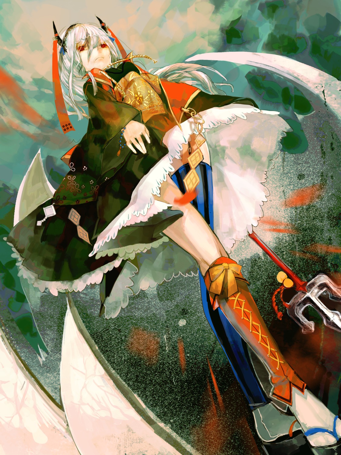 horns, nibanmachi_wakai, thighhighs