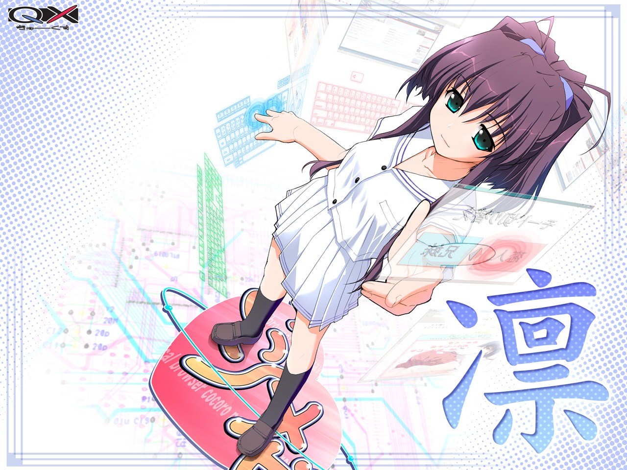 akata_itsuki, q-x, seifuku, wallpaper