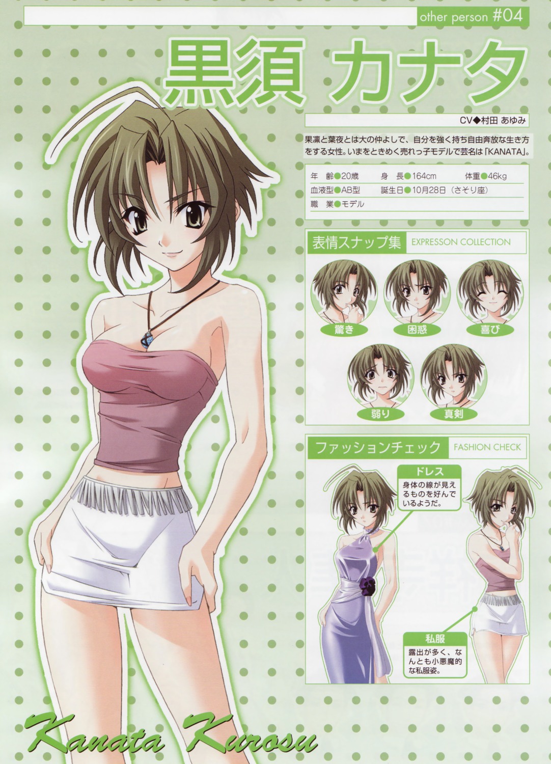 bleed_through, cleavage, dress, kurosu_kanata, memories_off, memories_off_sorekara, profile_page