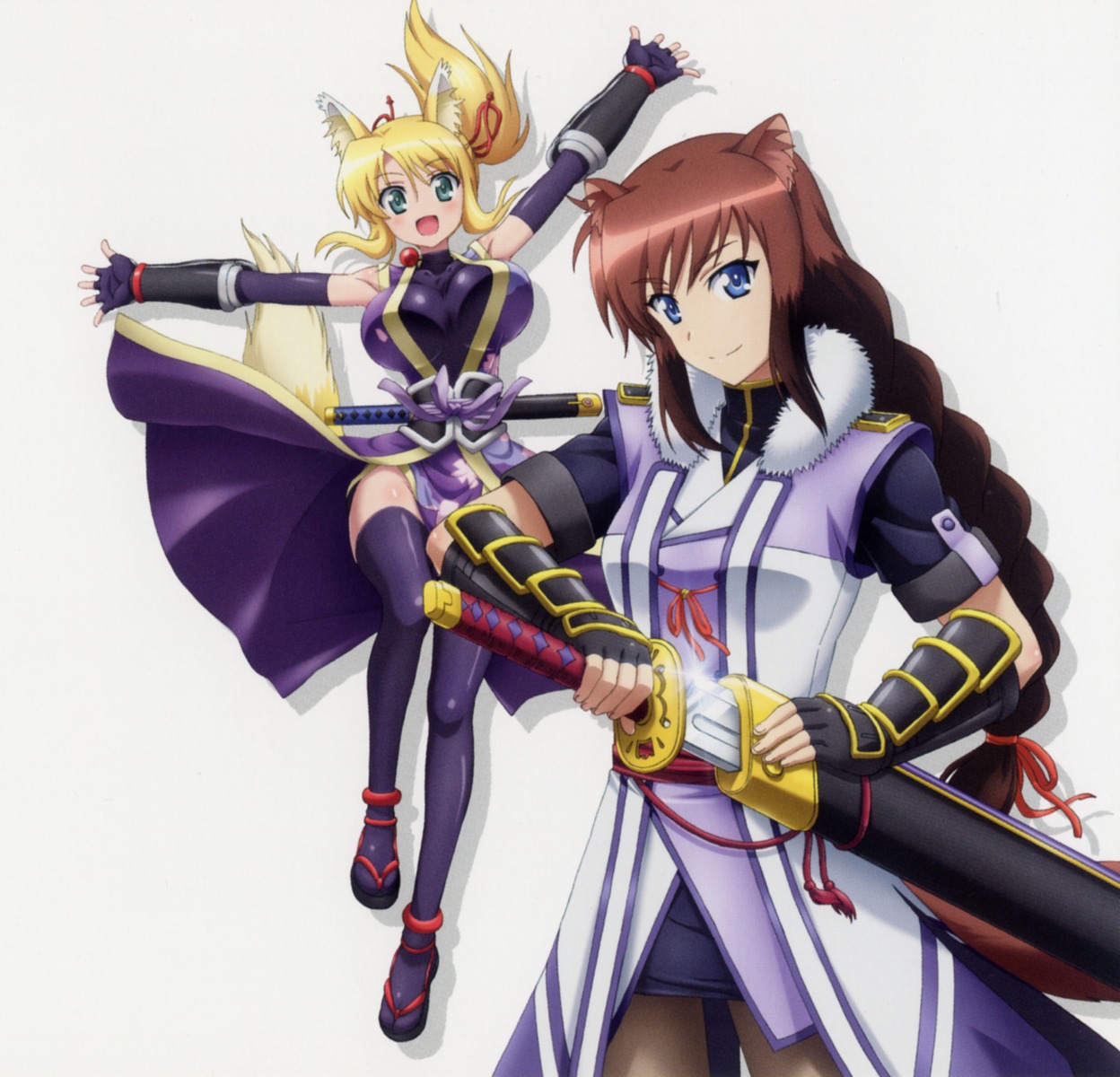 animal_ears, brioche_d'arquien, dog_days, kitsune, screening, sword, tail, thighhighs
