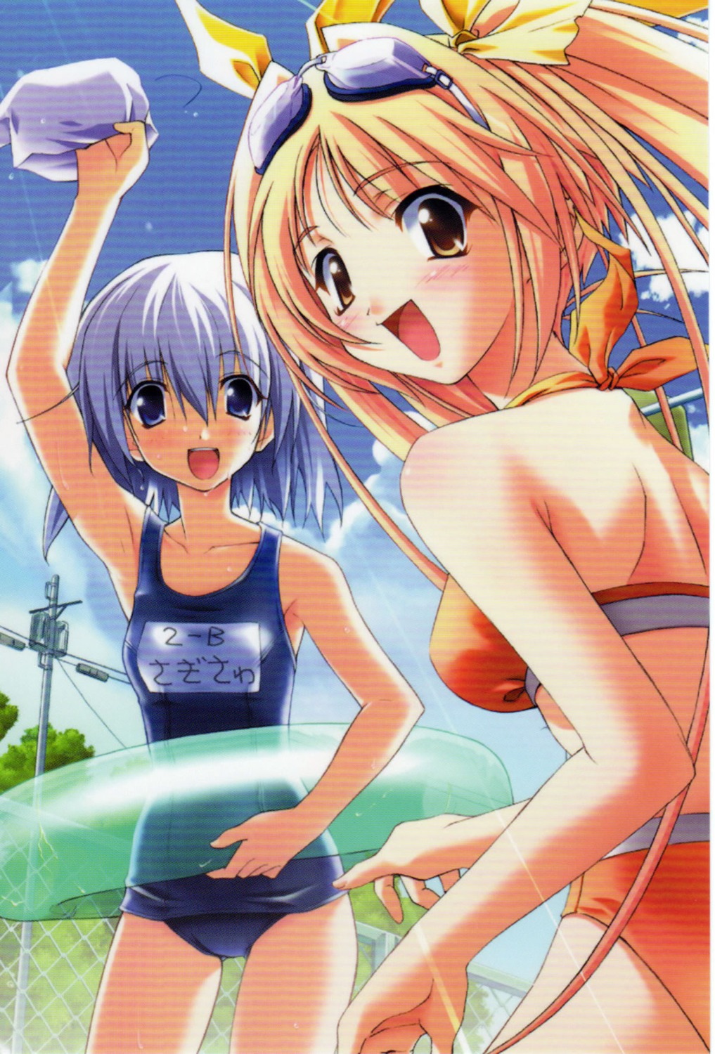 bikini, memories_off, memories_off_sorekara, nonohara_haya, sagisawa_yukari, scanning_artifacts, school_swimsuit, swimsuits