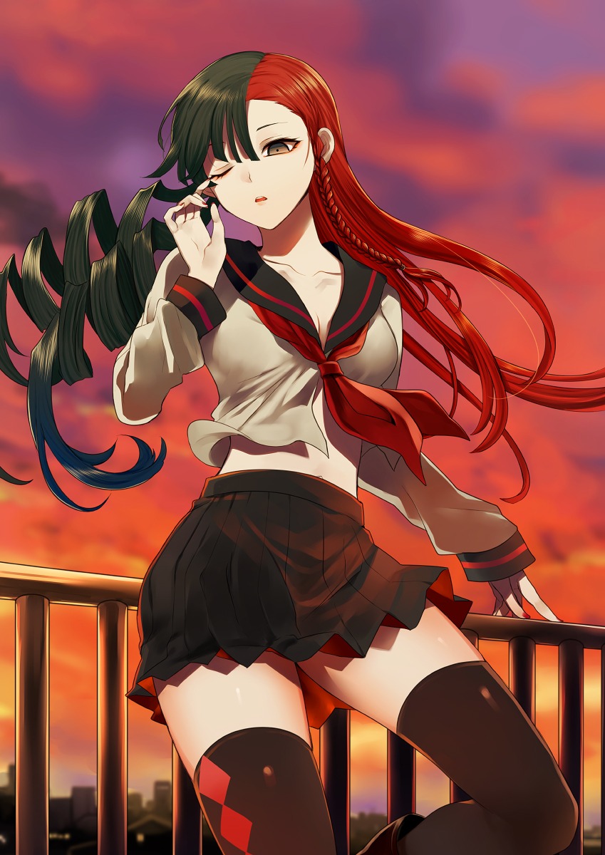 cleavage, harano, seifuku, thighhighs