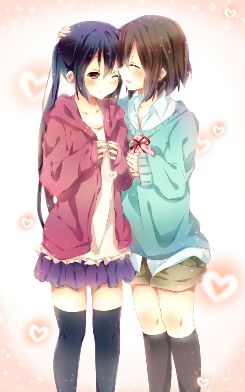 hirasawa_yui, k-on!, nakano_azusa, saya_(ccmkk54), thighhighs, yuri