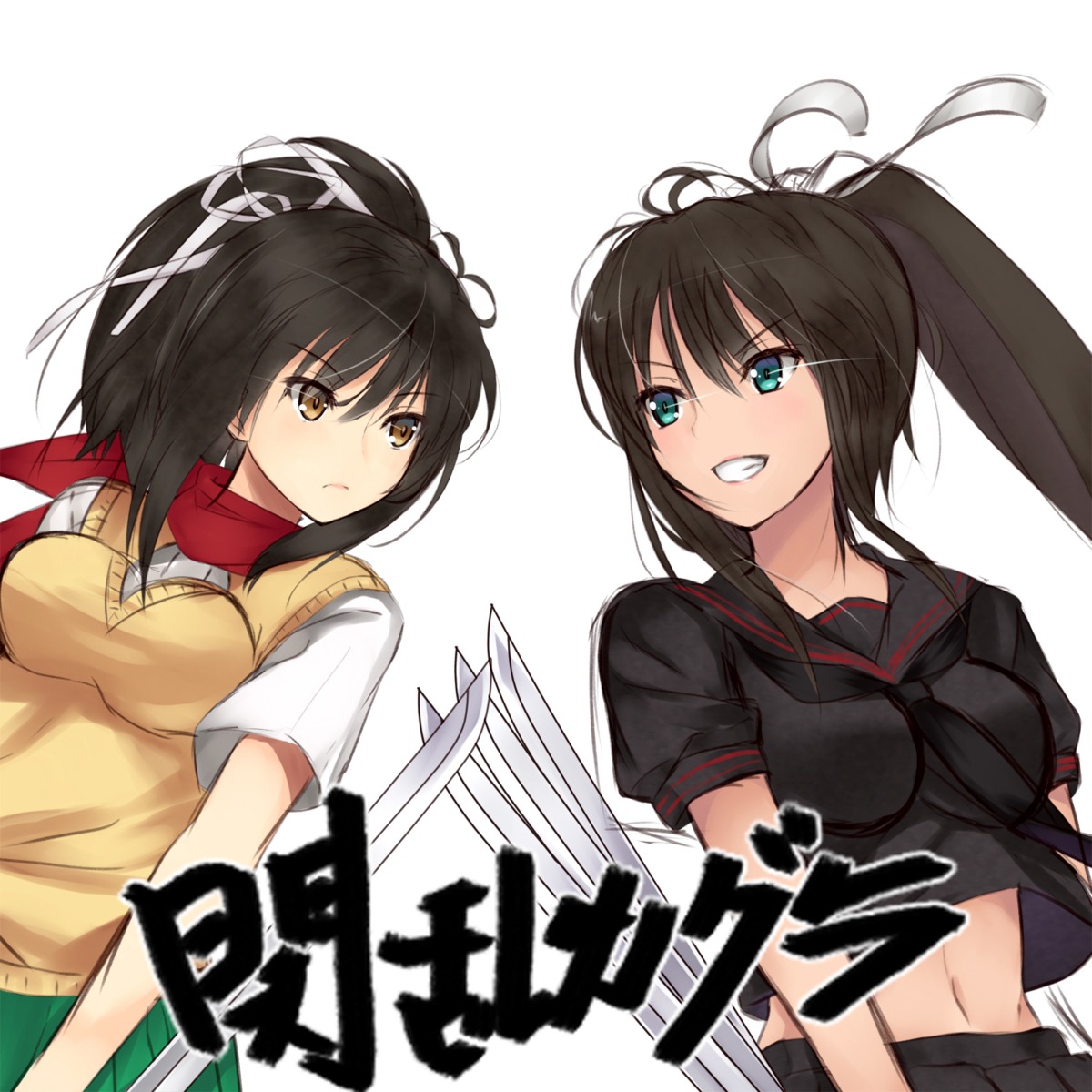 asuka_(senran_kagura), homura_(senran_kagura), seifuku, senran_kagura, sweater, touhu