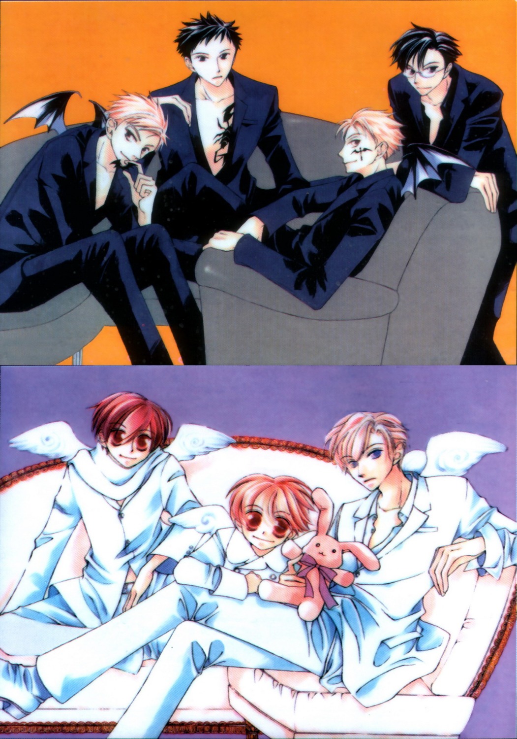 fujioka_haruhi, haninozuka_mitsukuni, hatori_bisco, hitachiin_hikaru, hitachiin_kaoru, morinozuka_takashi, ootori_kyouya, ouran_high_school_host_club