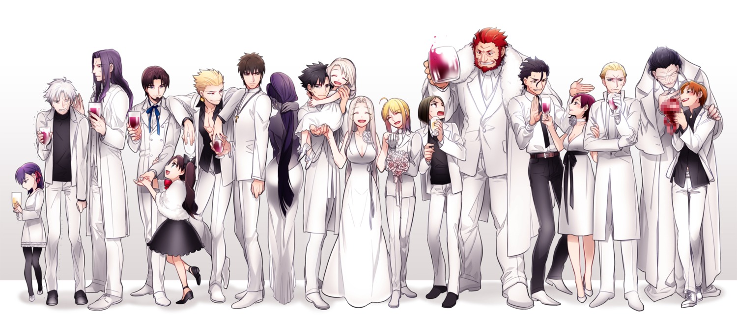 artoria_pendragon_(fate), assassin_(fate/zero), censored, chloe_(artist), cleavage, diarmuid_ua_duibhne_(fate), dress, emiya_kiritsugu